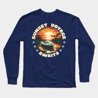 Boat in the water sunset Long Sleeve T-Shirt